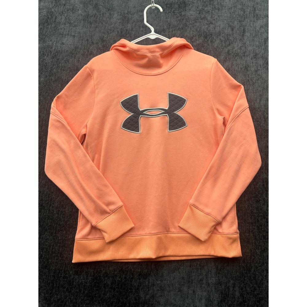 Under Armour Coldgear Hoodie Women Medium Peach Big Logo Fleece Lined Loose Fit